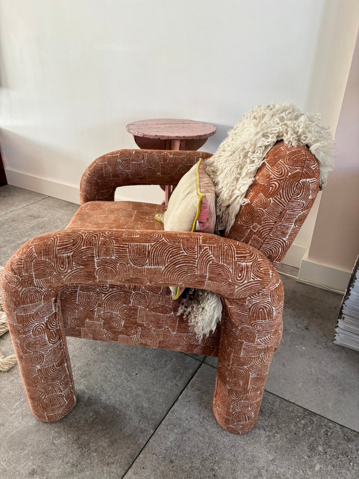 Fauteuil Karwei Lea terracotta, Ophalen, Gebruikt