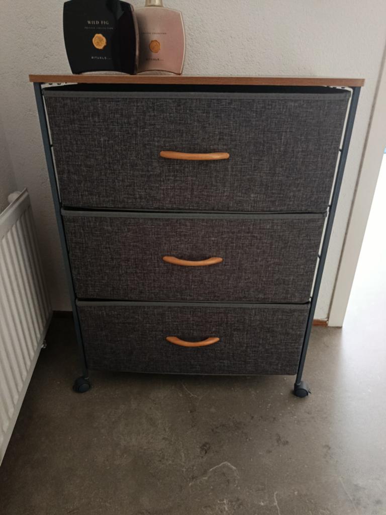 Ladekastje met 3 stoffen lades en houten blad, Ophalen, Modern, praktisch, Overige materialen, 50 tot 100 cm