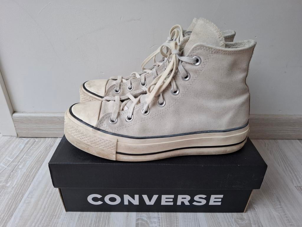 Converse All Star Platform Suède Sneakers - Maat 38, Beige, Converse, Ophalen of Verzenden, Sneakers of Gympen