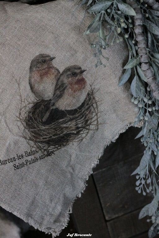 Shabby doek roodborstjes in nest, Www.jufbrocante.nl, Www.jufbrocante.nl, Nieuw, Ophalen of Verzenden