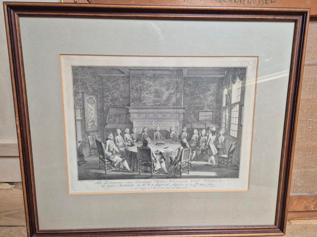 Historische Gravure: Willem V en de Staten van Holland, Ophalen, Dagelijks leven, Ingelijst, Gravure