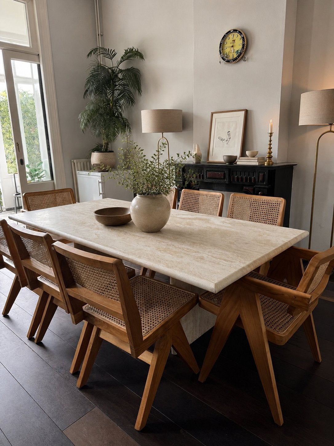 8 handgemaakte webbing stoelen uit Bali, Huis en Inrichting, Stoelen, Ophalen, Bruin, Zo goed als nieuw, Vijf, Zes of meer stoelen
