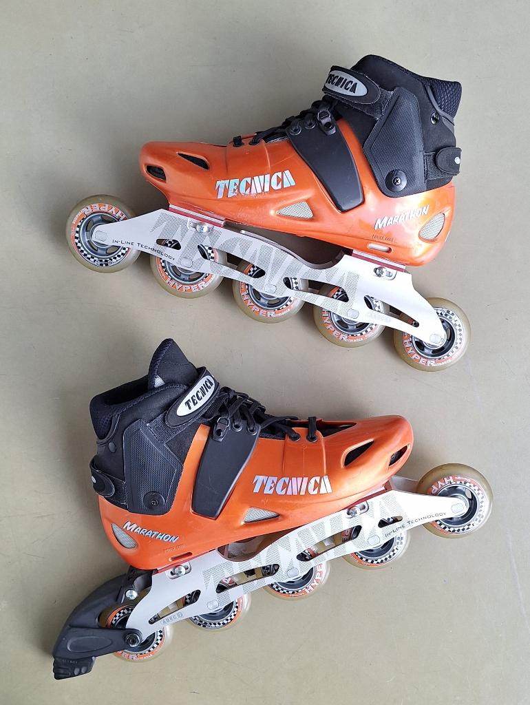 Tecnica Marathon inline-skates skeelers oranje zwart mt 11, Overige merken, Gebruikt, Inline skates 5 wielen, Heren
