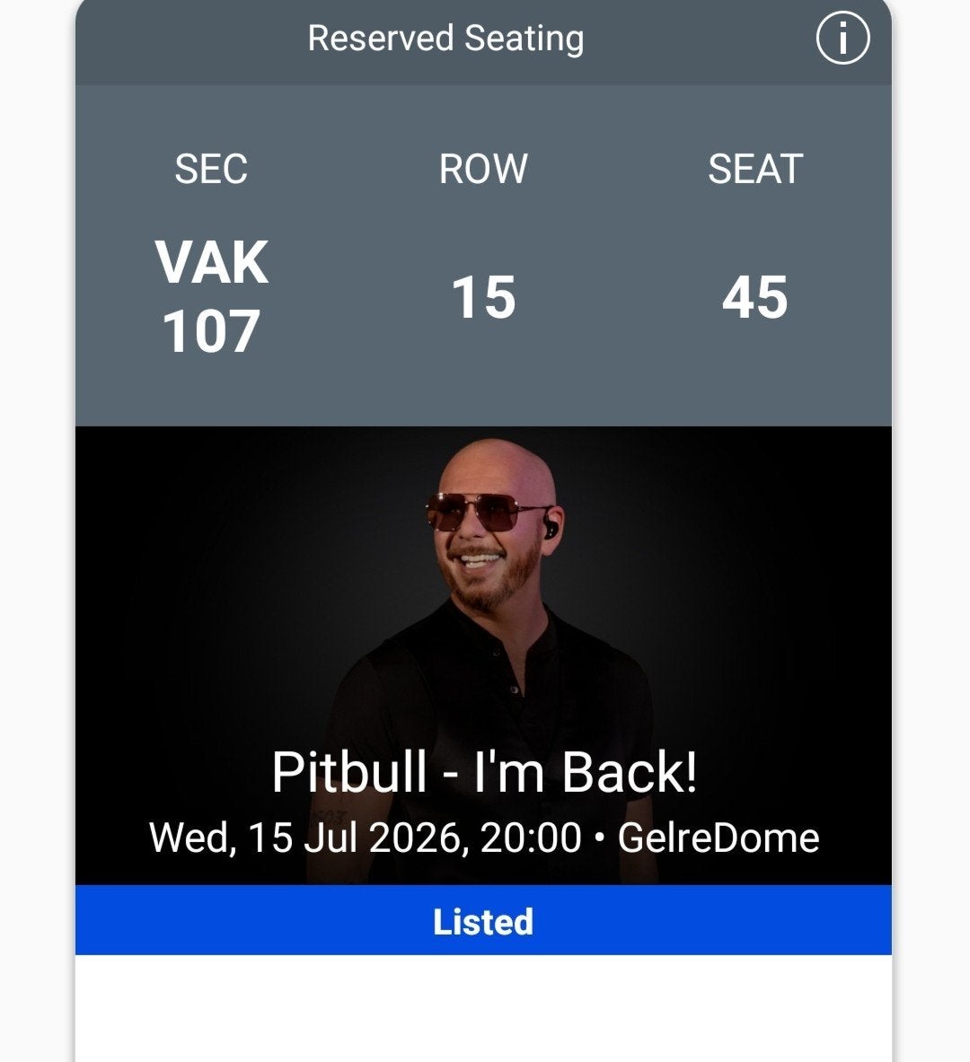 2 pitbull tickets zitplaatsen naast elkaar, Twee personen, Juni, Levenslied