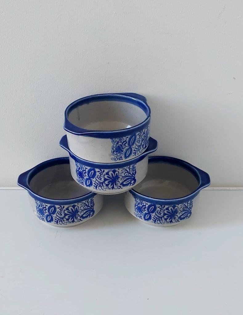 4 vintage kommen keramische soepkommen  blauw bloemendecor., Huis en Inrichting, Keuken | Servies, Eu, Eu, Keramiek, Ophalen of Verzenden