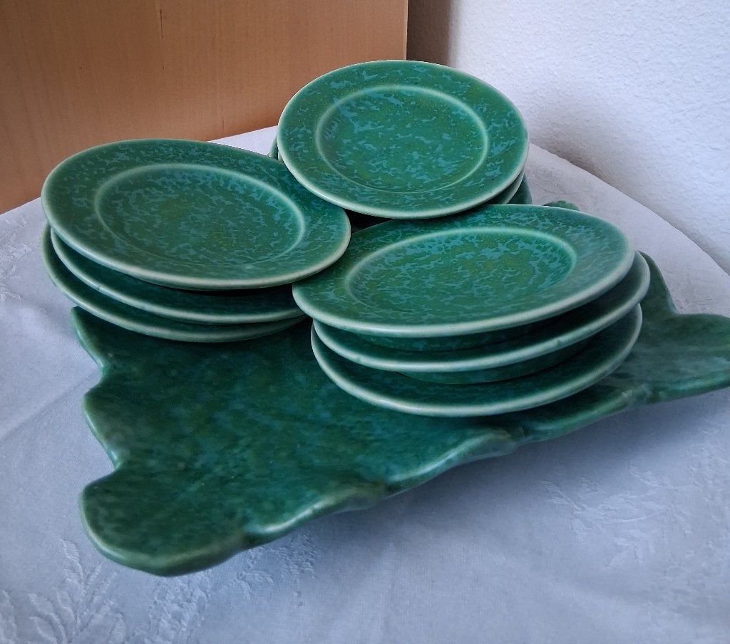 Gebaksset Engels groen Bretby keramiek *eureka*, Ophalen of Verzenden
