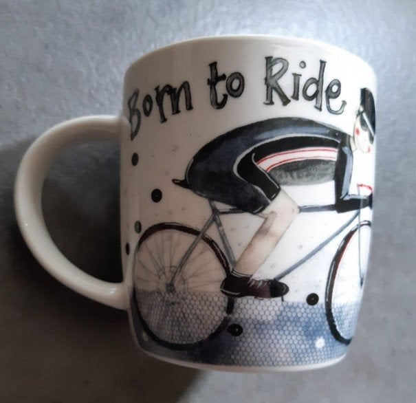 Alex Clark Mok 'Born to Ride', New Bone China, Fiets, Sint, Zo goed als nieuw, Overige stijlen, Porselein, Mok