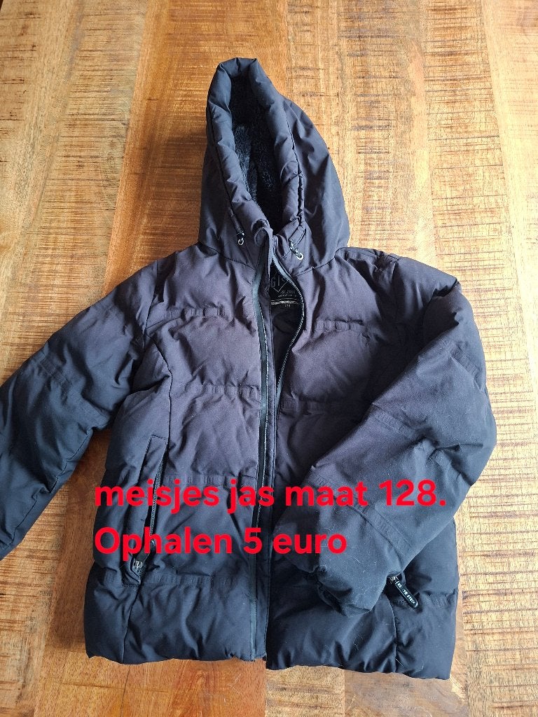 Zwarte meisjes jas maat 128, Kinderen en Baby's, Ophalen, Gebruikt, Meisje, Jas