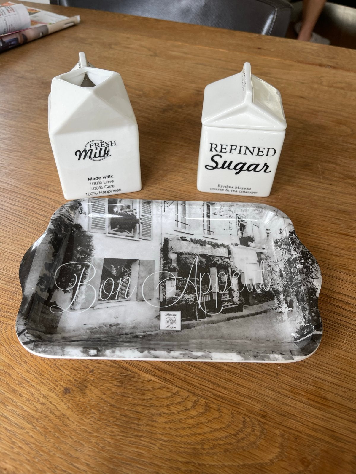 Riviera Maison Melk- en Suikerpotjes met Dienblad, Overige typen, Ophalen of Verzenden, Zo goed als nieuw, Steen/keramiek