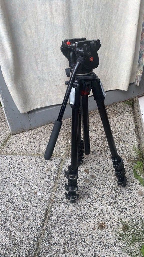 Manfrotto 055XDB statief met 503HDV videokop, Gebruikt, Vloeistofkop, 175 cm of meer, Manfrotto