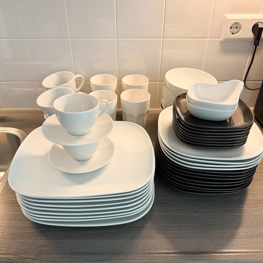 IKEA 365+ serviesset wit & zwart - 30+ stuks, Huis en Inrichting, Keuken | Servies, Ophalen, Gebruikt, Effen, Porselein