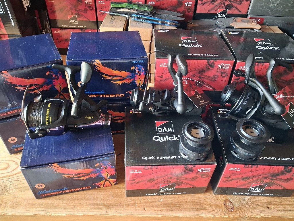 Partijtje Vrijloop molens (baitrunners) DAM/Shakespeare, Watersport en Boten, Tinstraat, Molen, Nieuw, Ophalen of Verzenden