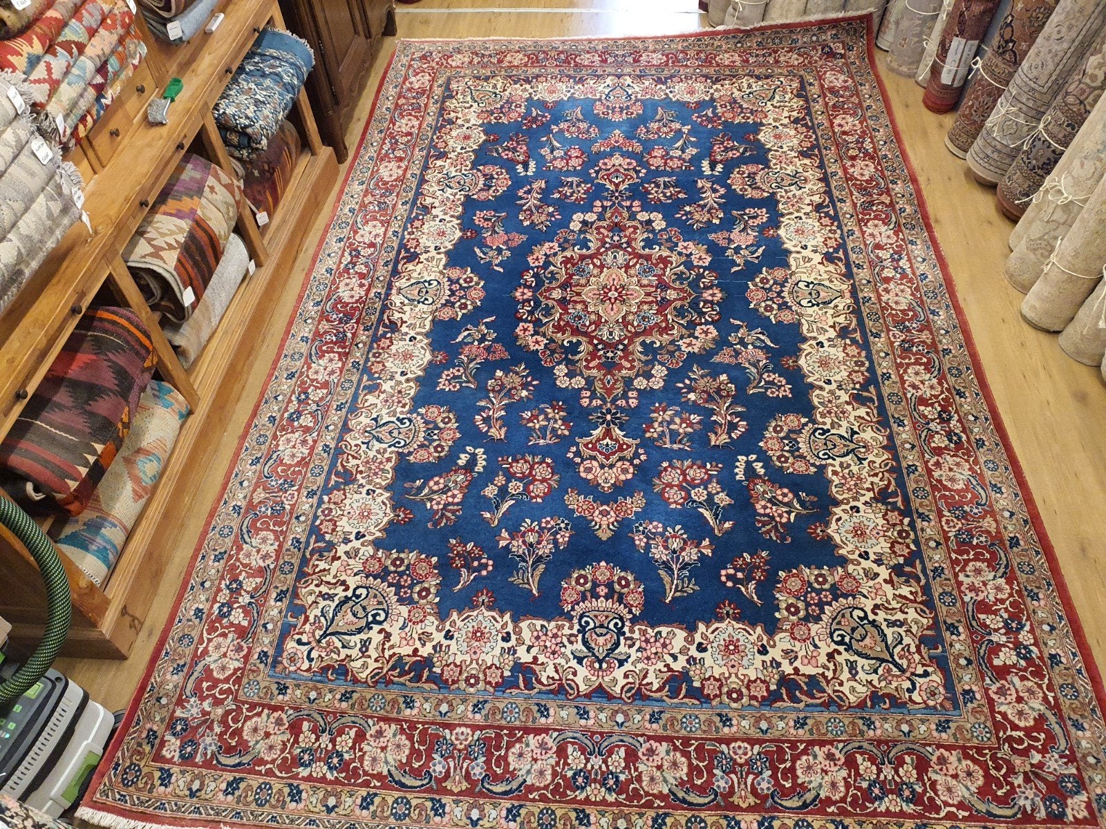 Vintage handgeknoopt perzisch tapijt ghom 387x240, Perzisch, 200 cm of meer, 200 cm of meer, Rechthoekig