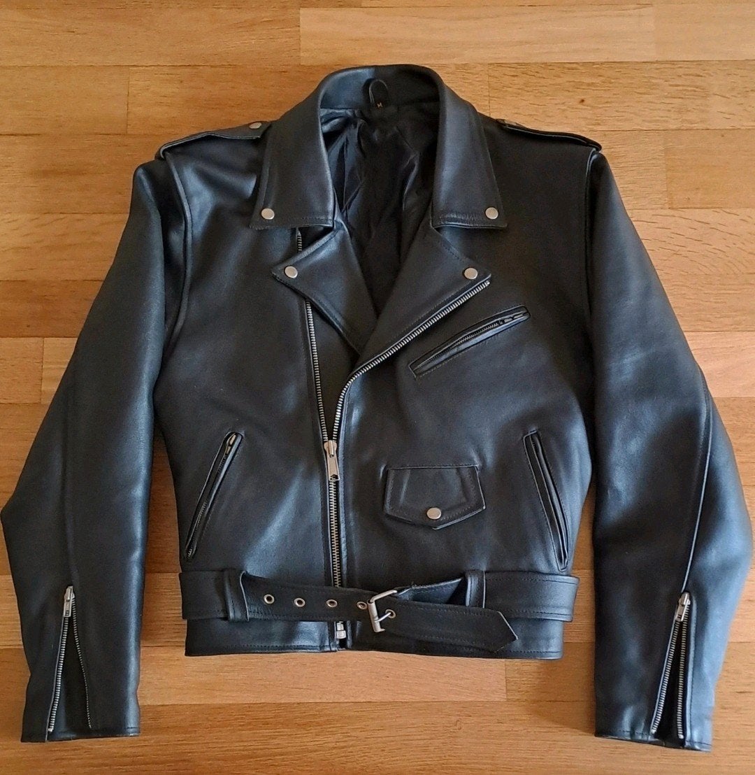 Vintage 80s Leren Bikerjack ( Perfecto / Brando ) Stijl, Ophalen of Verzenden, Zo goed als nieuw, Zwart, Vintage