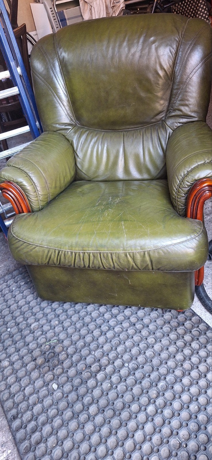 2 lederen bekleding Fauteuils, Ophalen of Verzenden, Groen, 50 tot 75 cm, Leer