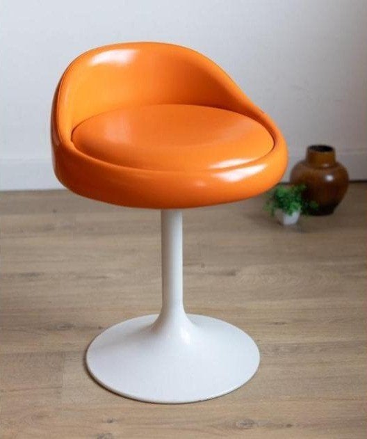 Vintage tulip kruk oranje leer, jaren 60, Ophalen, Gebruikt, Overige materialen