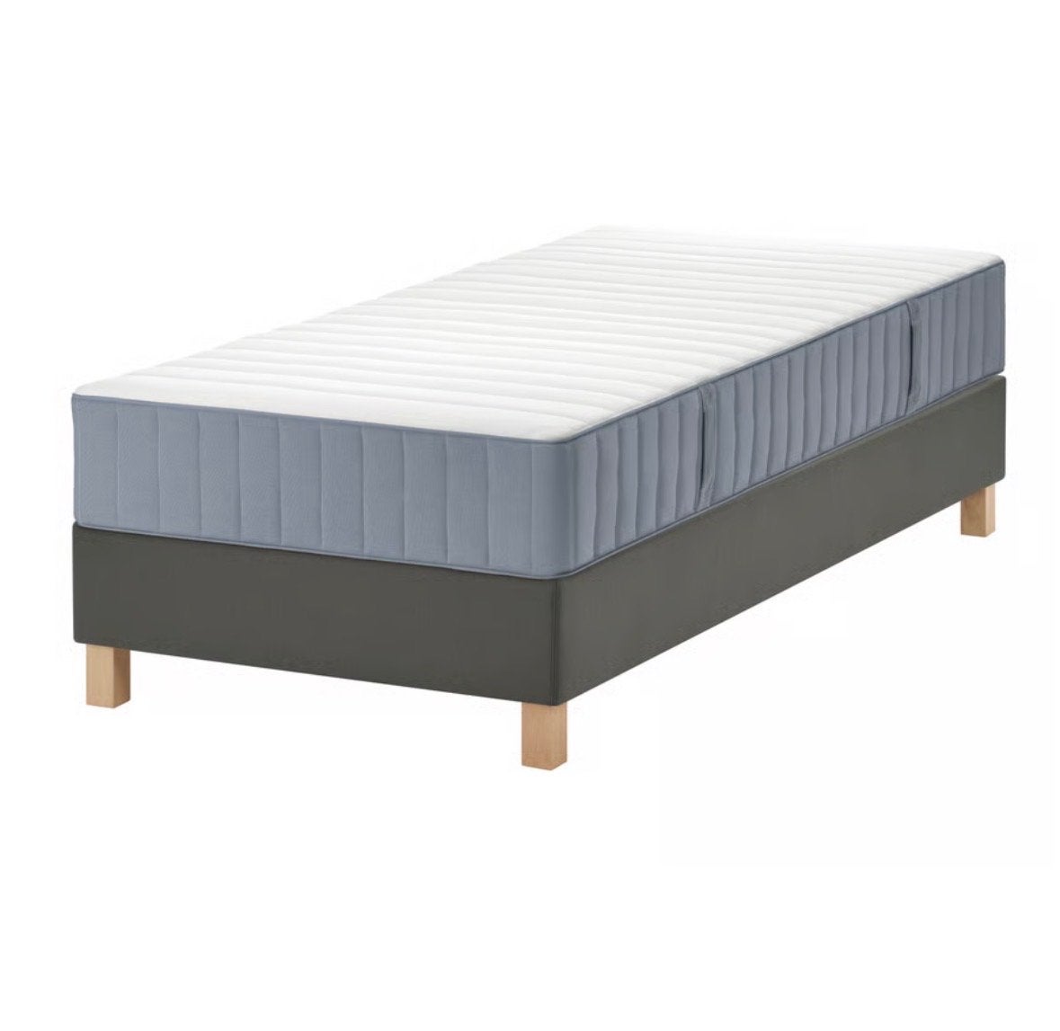 LYNGÖR Boxspring Grijs/Blauw incl. Swiss Sense Topper, Ophalen, 90 cm, Eenpersoons, Zo goed als nieuw