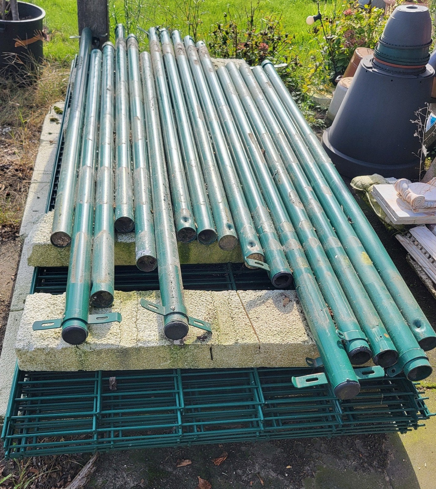 10x Dubbelstaaf hekwerk 28meter!! 16x palen  - Groen, Ophalen, IJzer, Sierhekwerk