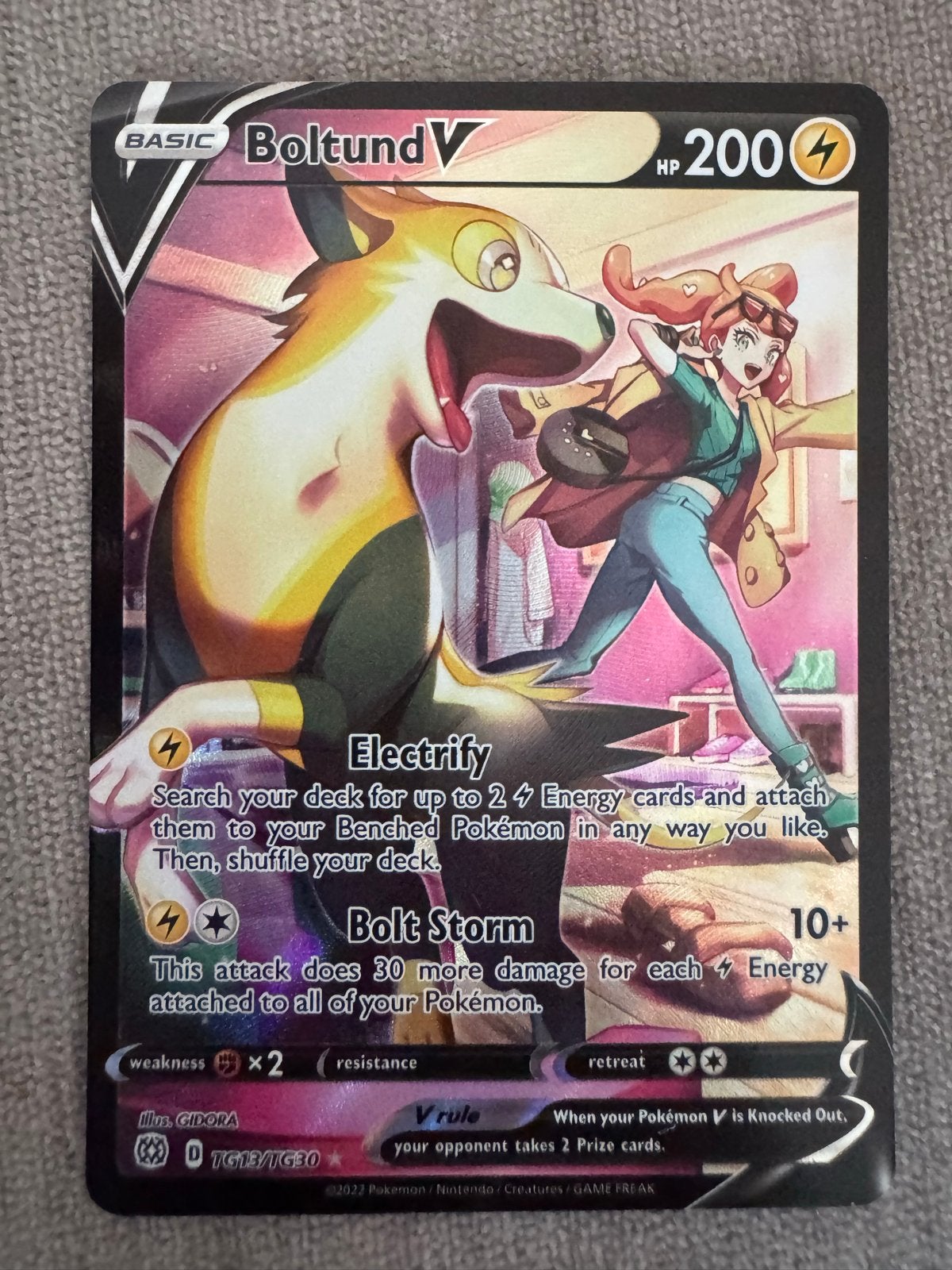 Boltund V Pokemon Kaart - D17/TG30 - Zo goed als nieuw, Ophalen of Verzenden, Zo goed als nieuw, Losse kaart
