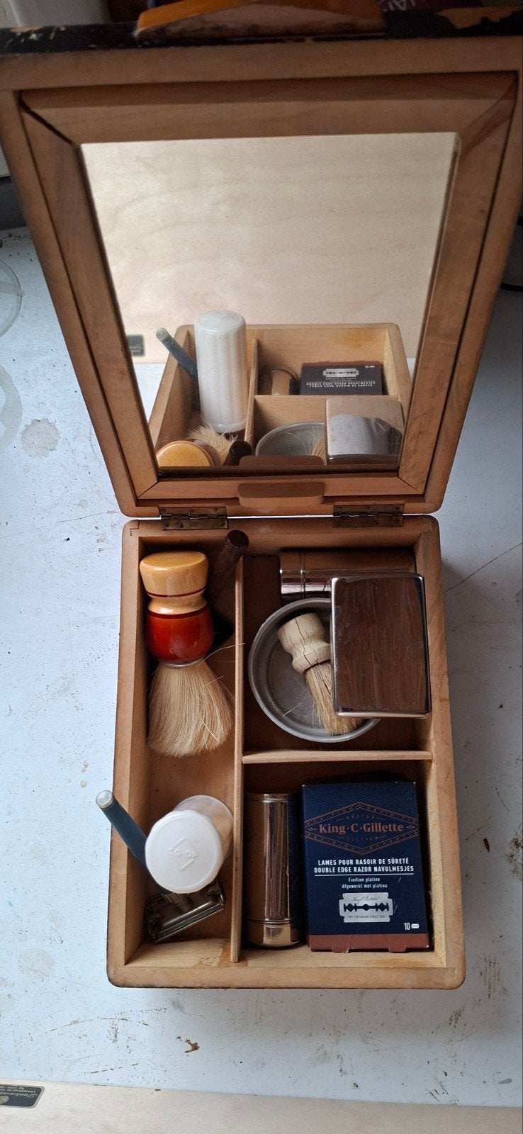 Vintage scheerdoos 1950 met originele inhoud, Ophalen of Verzenden