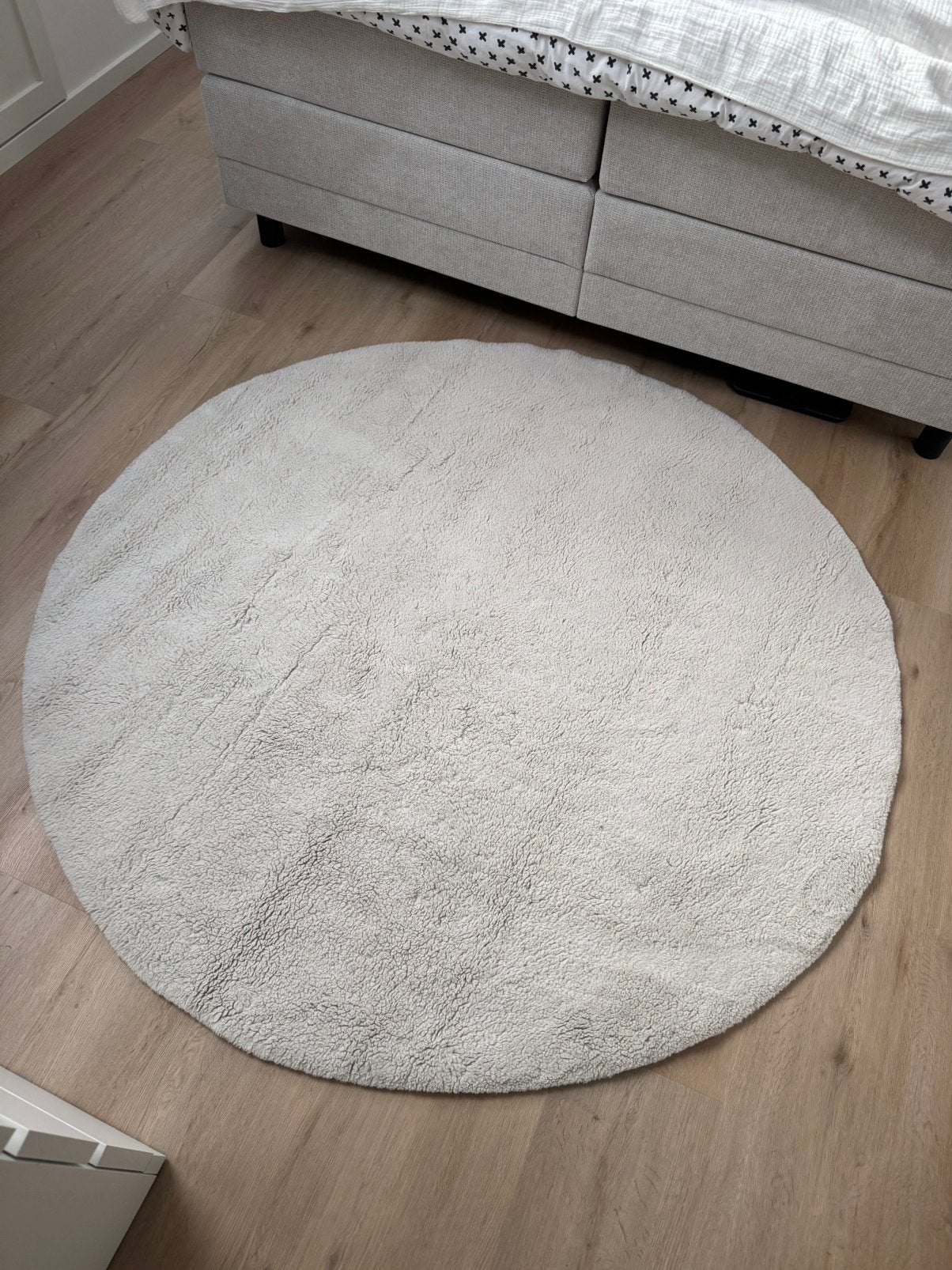 Hoogpolig rond vloerkleed LILLY beige 160 cm, Huis en Inrichting, Ophalen, 150 tot 200 cm, Rond, Zo goed als nieuw
