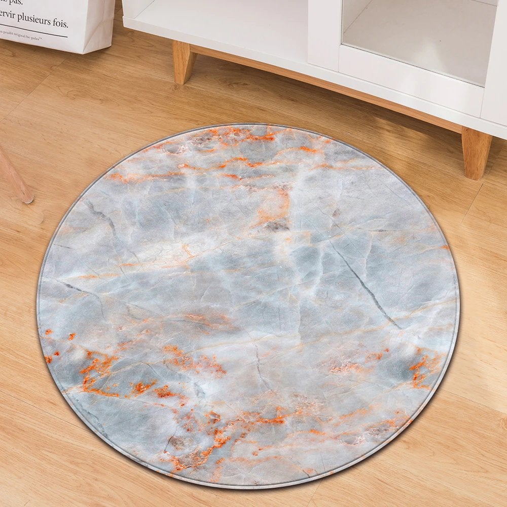Grijs Met Oranje Marmer Rond Vloerkleed / Tapijt Vloermat, Verzenden, Rond, Nieuw, 50 tot 100 cm