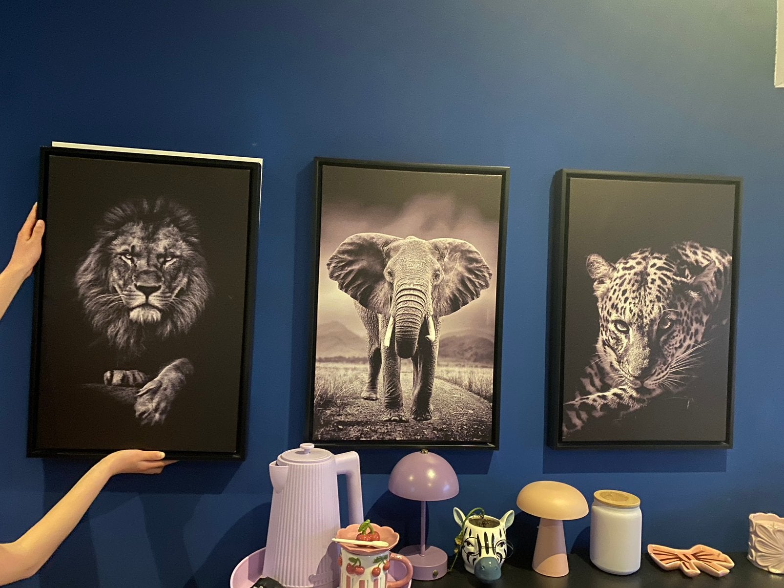 3 schilderijen dieren, Ophalen, Zo goed als nieuw, Minder dan 50 cm