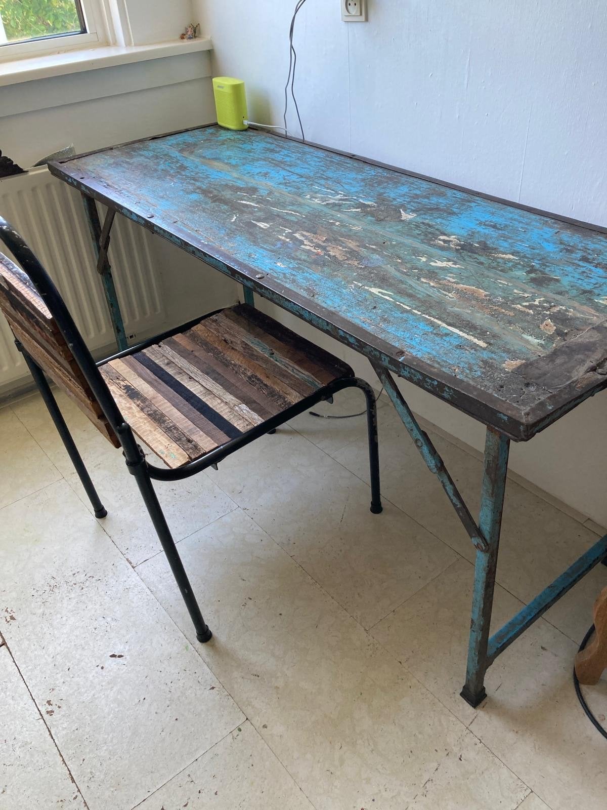 India markt klaptafel met doorleefd patina - 165x62 cm, Antiek en Kunst, Antiek | Meubels | Tafels, Ophalen