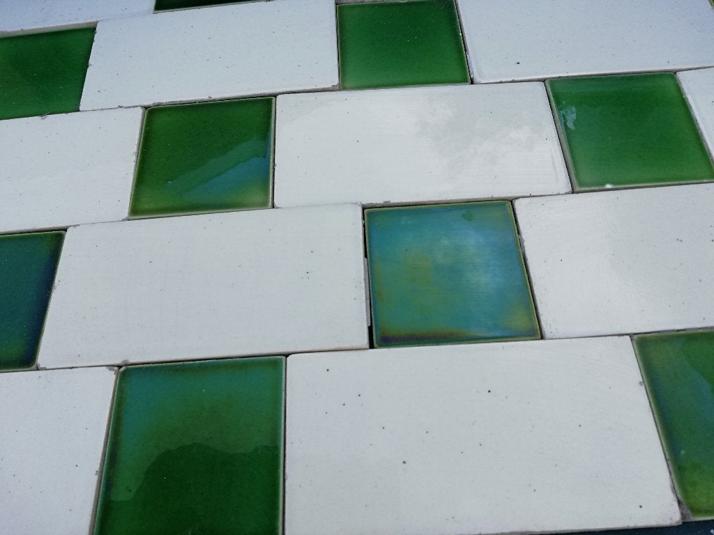 5m2 antieke wandtegels cremewit met groen vulblokje, Antiek en Kunst, Ophalen
