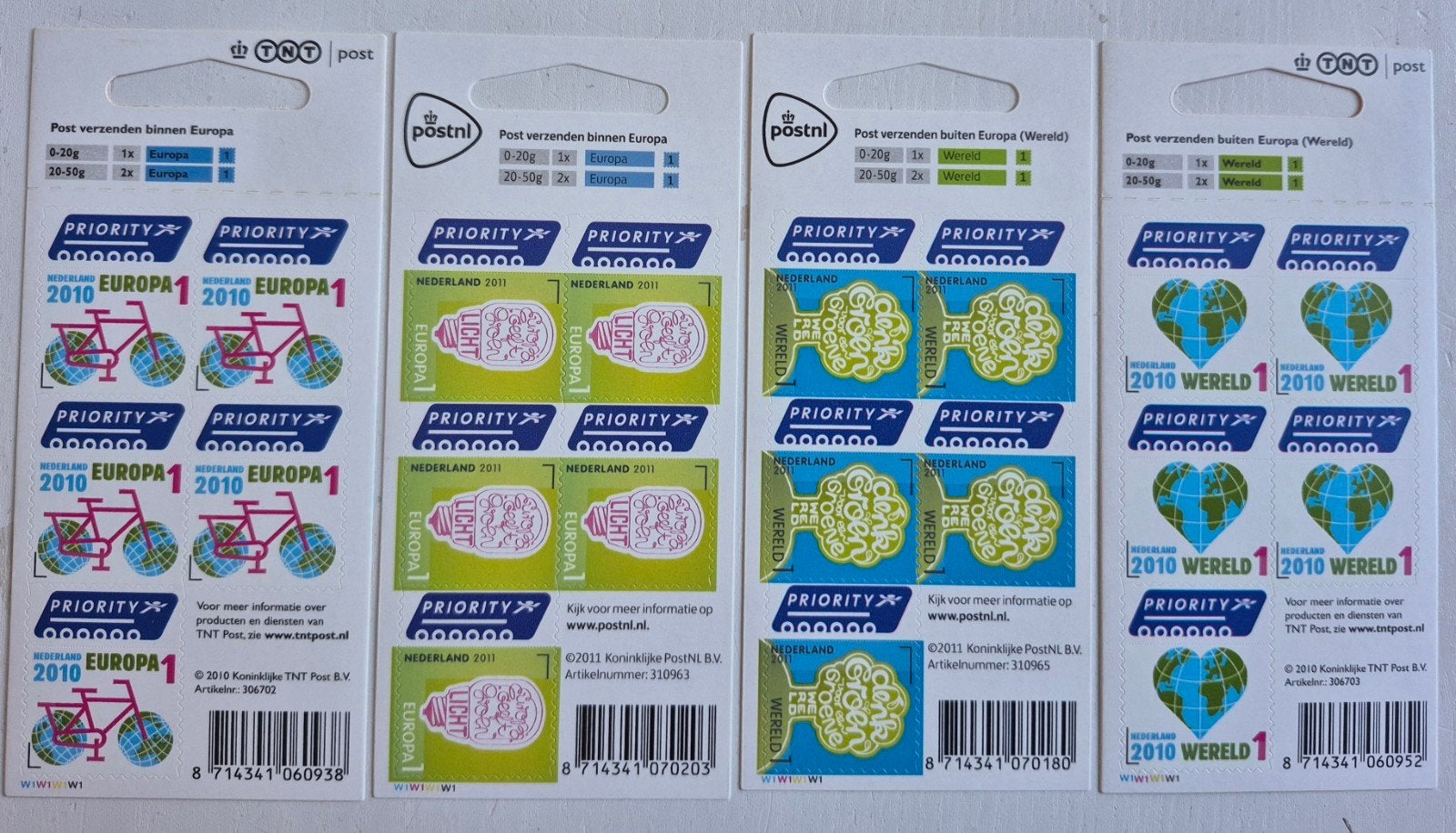 4x postzegels ned (europa 1& wereld 1), Ophalen of Verzenden