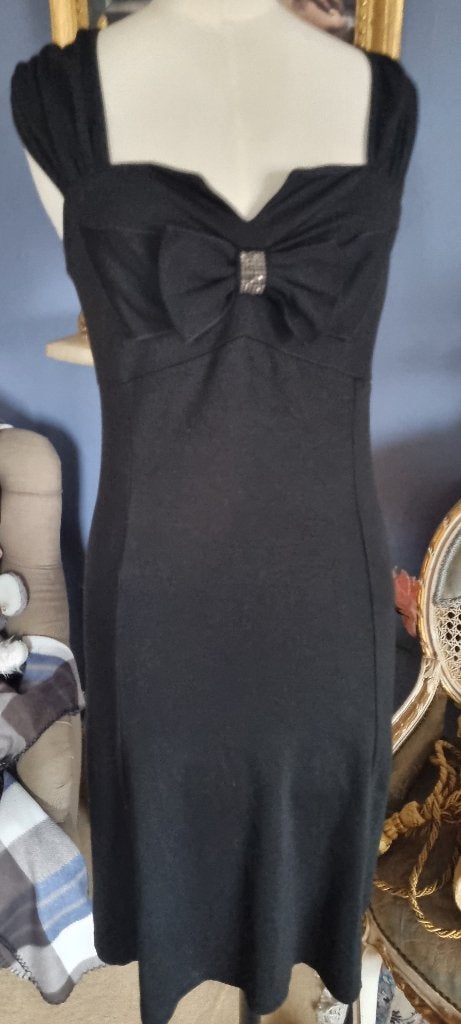 cocktail jurk met zwarte strik viscose maat 36/38, Zwart, Nieuw, Ophalen of Verzenden, Maat 36 (S)
