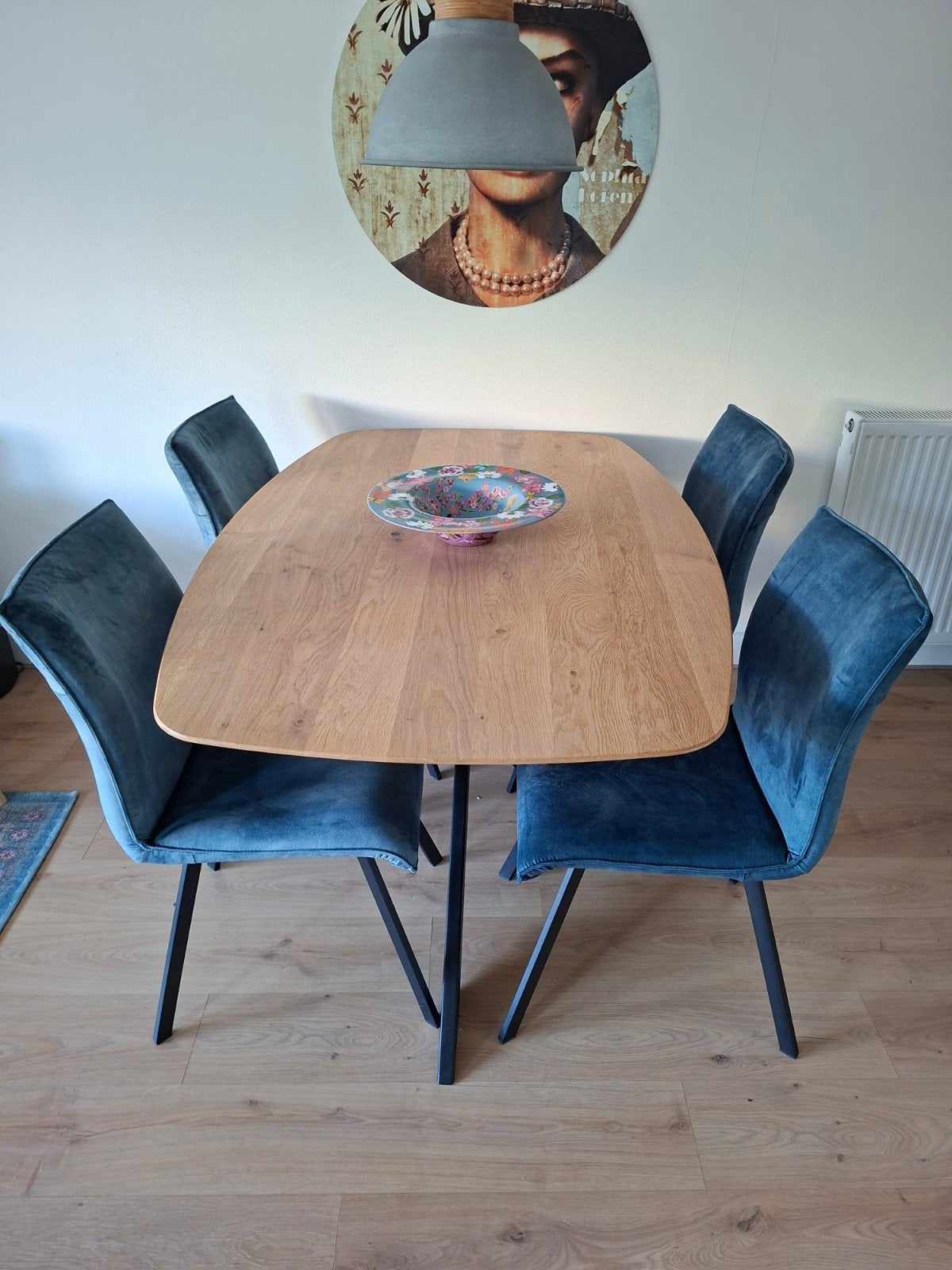 Eikenhouten eettafel met 4 stoelen - Zo goed als nieuw, Ophalen, 50 tot 100 cm, Zo goed als nieuw, 150 tot 200 cm