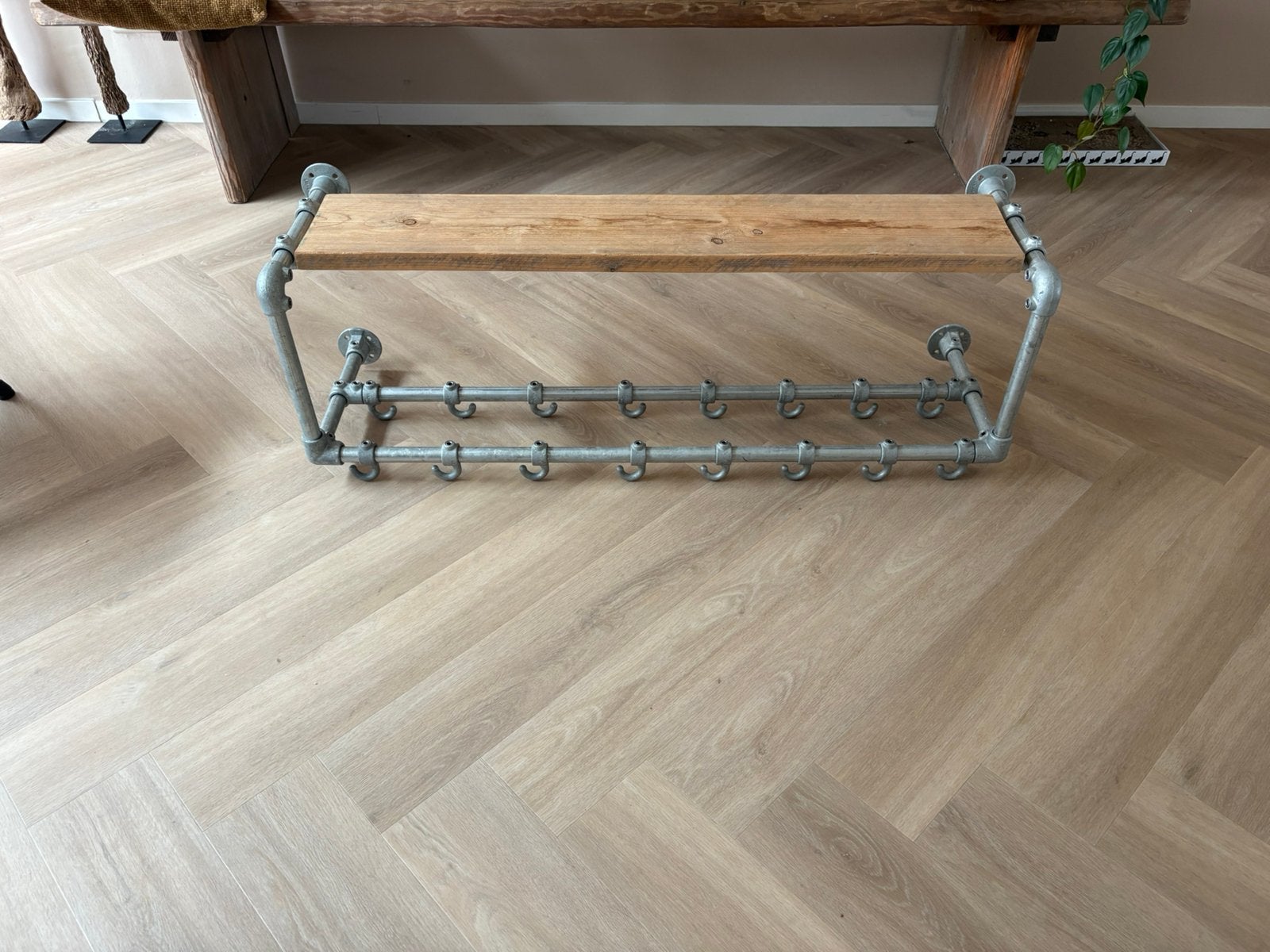 Industriële kapstok van steigerbuis en hout, 100 tot 150 cm, Zo goed als nieuw, Metaal, Ophalen