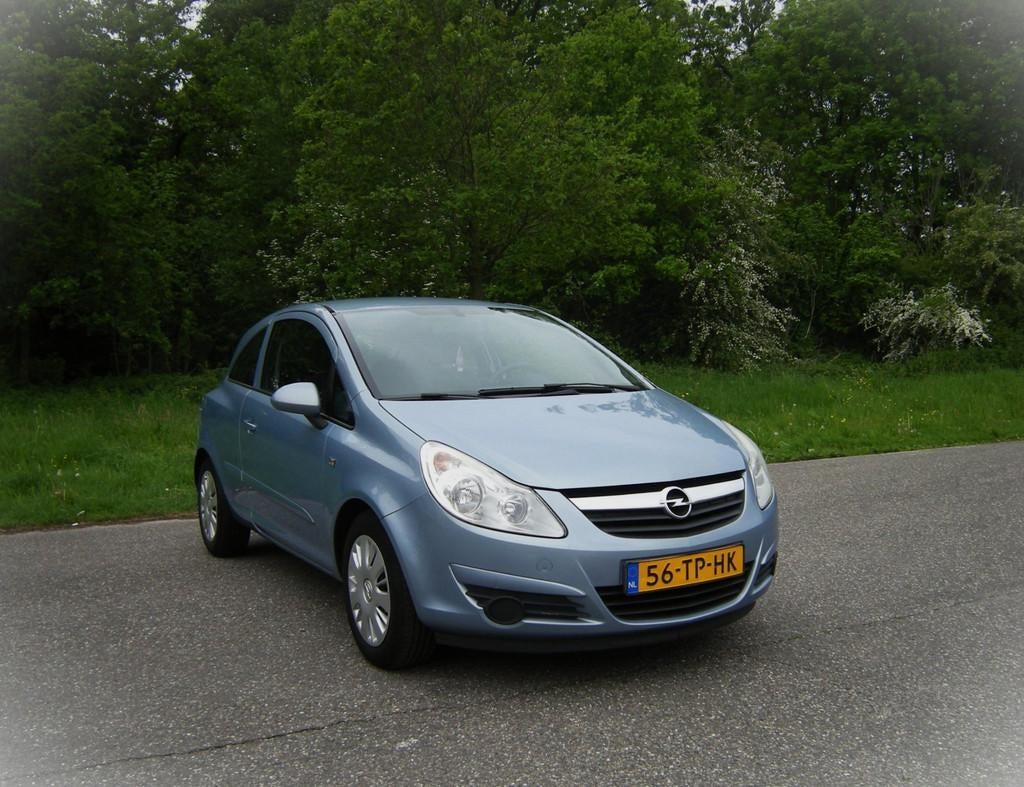 Opel Corsa 1.2-16V Enjoy . Airco . Elec ramen . APK 4-2027, Voorwielaandrijving, Zwart, 4 cilinders, Blauw
