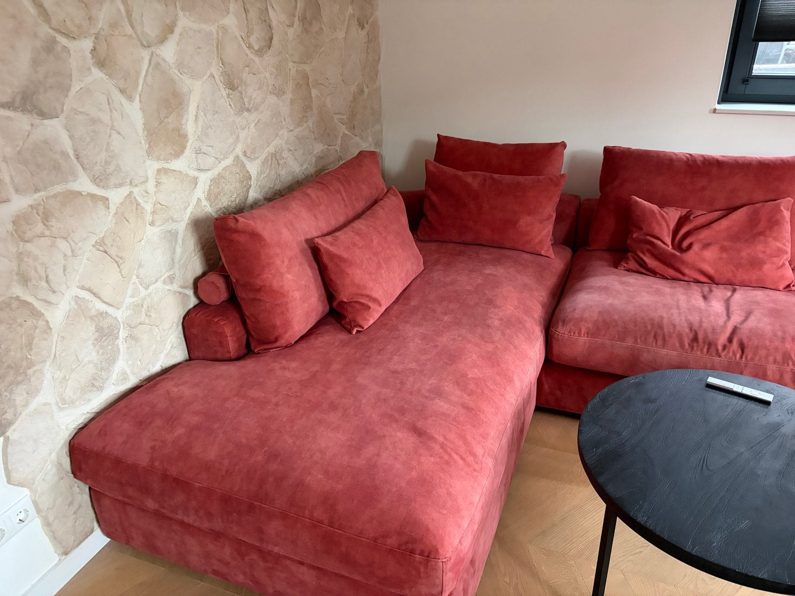 Modulaire bank in rood/roze stof - losse elementen, Ophalen, Gebruikt, Stof