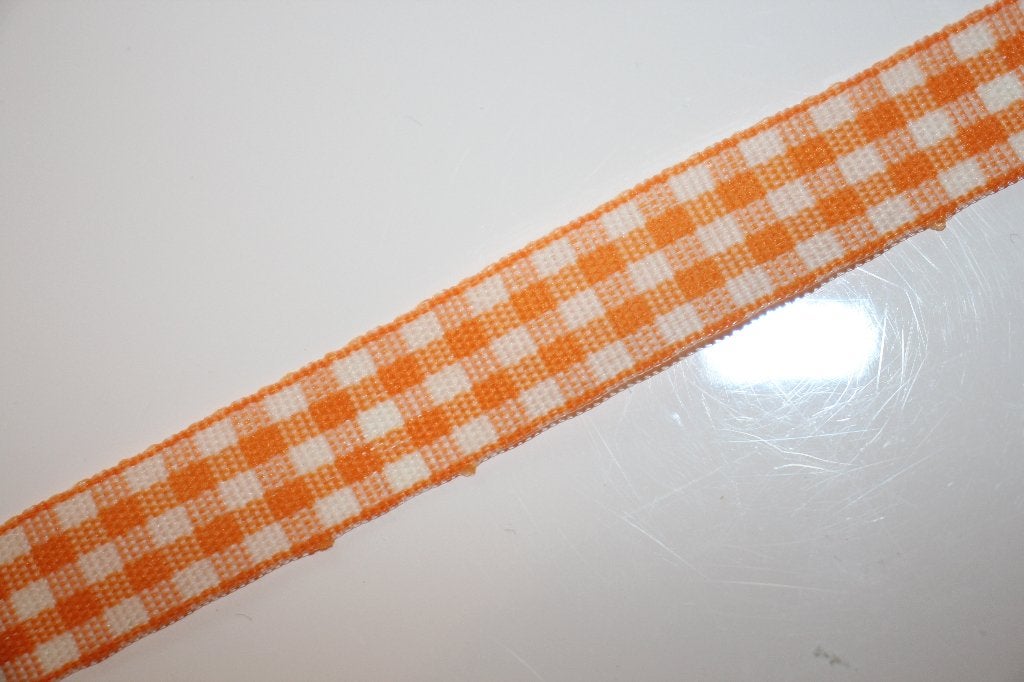 Geweven lint / band 15mm - wit oranje geruit #3606, Ophalen of Verzenden, Nieuw, Lint, Band of Elastiek