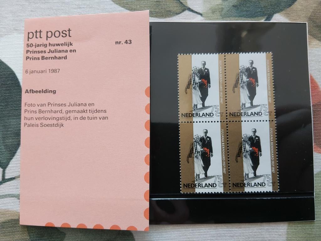 4 postzegels Nederland 50-jarig huwelijk Juliana en Bernhard, Postzegels en Munten, Postzegels | Nederland, Ophalen of Verzenden