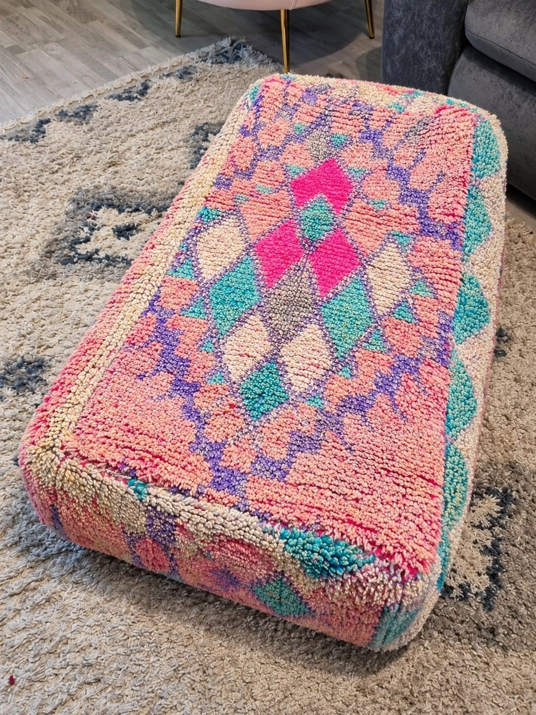 XL berber Poef - Kleurrijk en Comfortabel, Gebruikt, Verzenden, Bohemian, Kleurrijk, 75 tot 100 cm