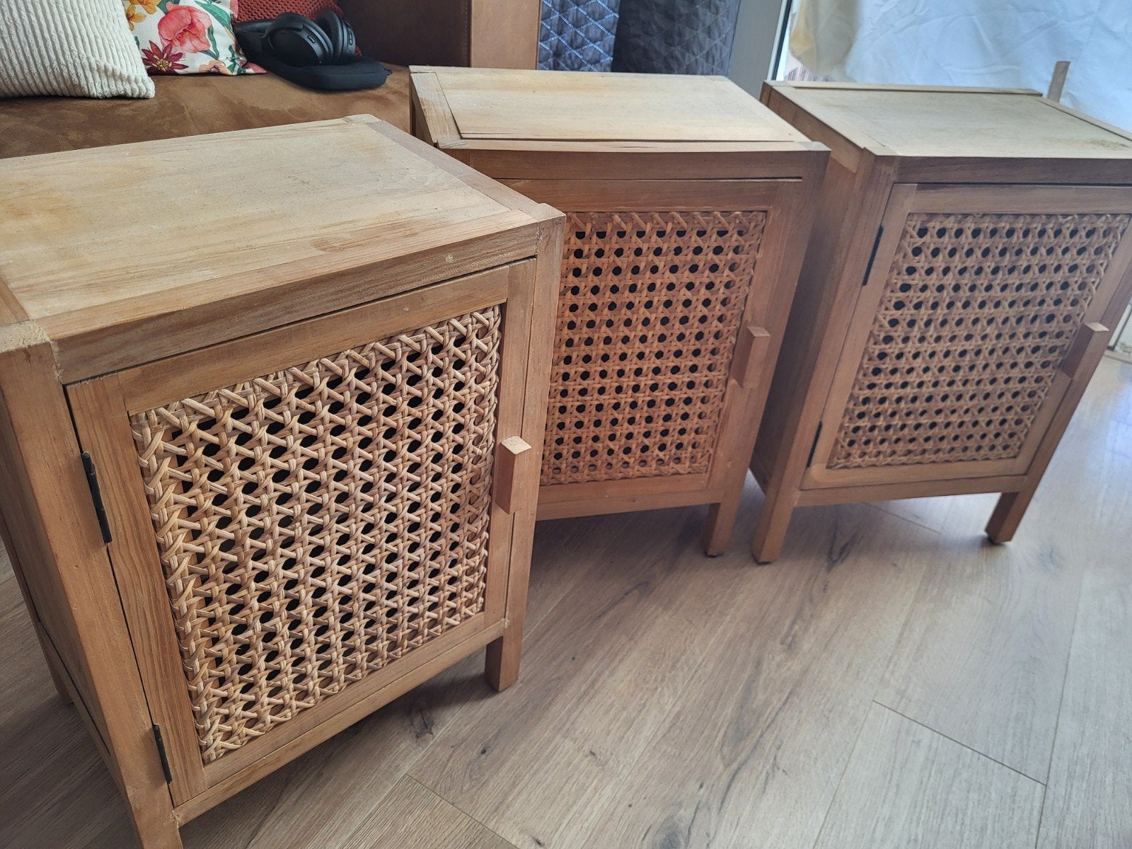 3x houten/rotan kastje, Huis en Inrichting, Kasten | Overige, Ophalen, Gebruikt