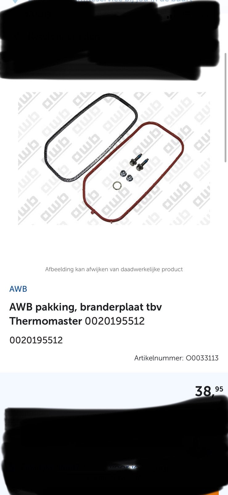 AWB pakking thermomaster pakking set, Minder dan 30 cm, Cv-ketel of Combi-ketel, Nieuw, Minder dan 60 cm