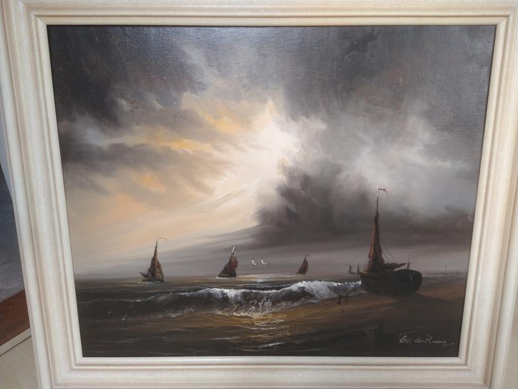 Schepen op zee schilderij, Antiek en Kunst, Kunst | Schilderijen | Klassiek, Ophalen
