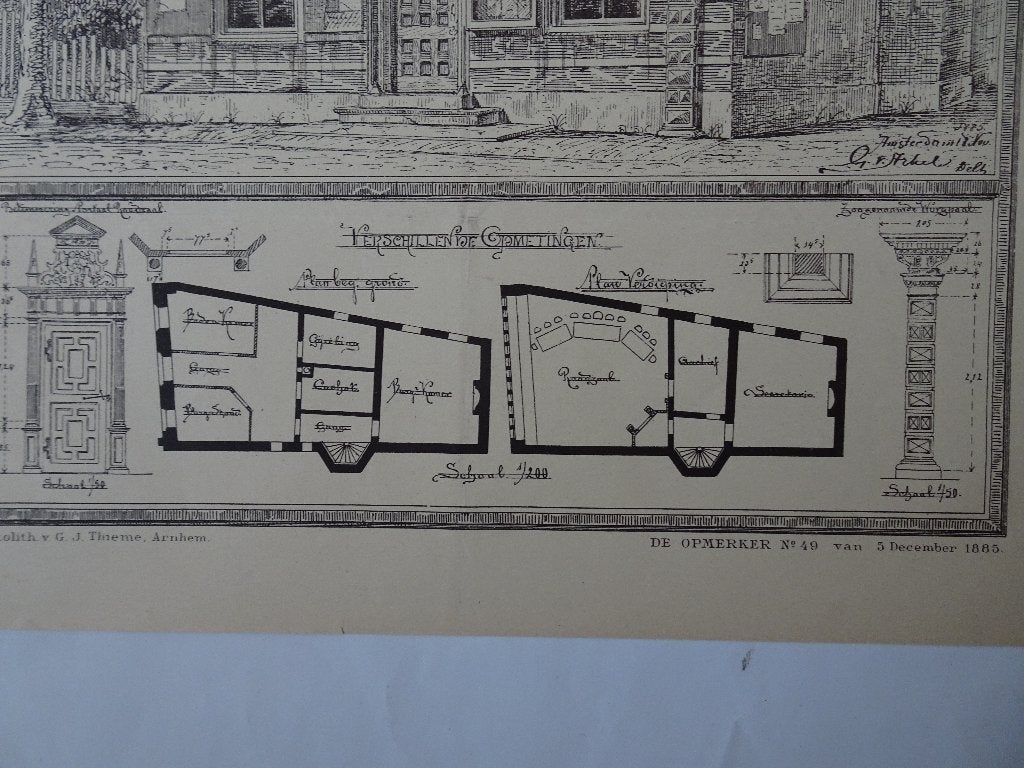 Fotolitho Stadhuis Woerden G. van Arkel 1885, Antiek en Kunst, Origineel, Ophalen of Verzenden, Overige onderwerpen, Overige techniek