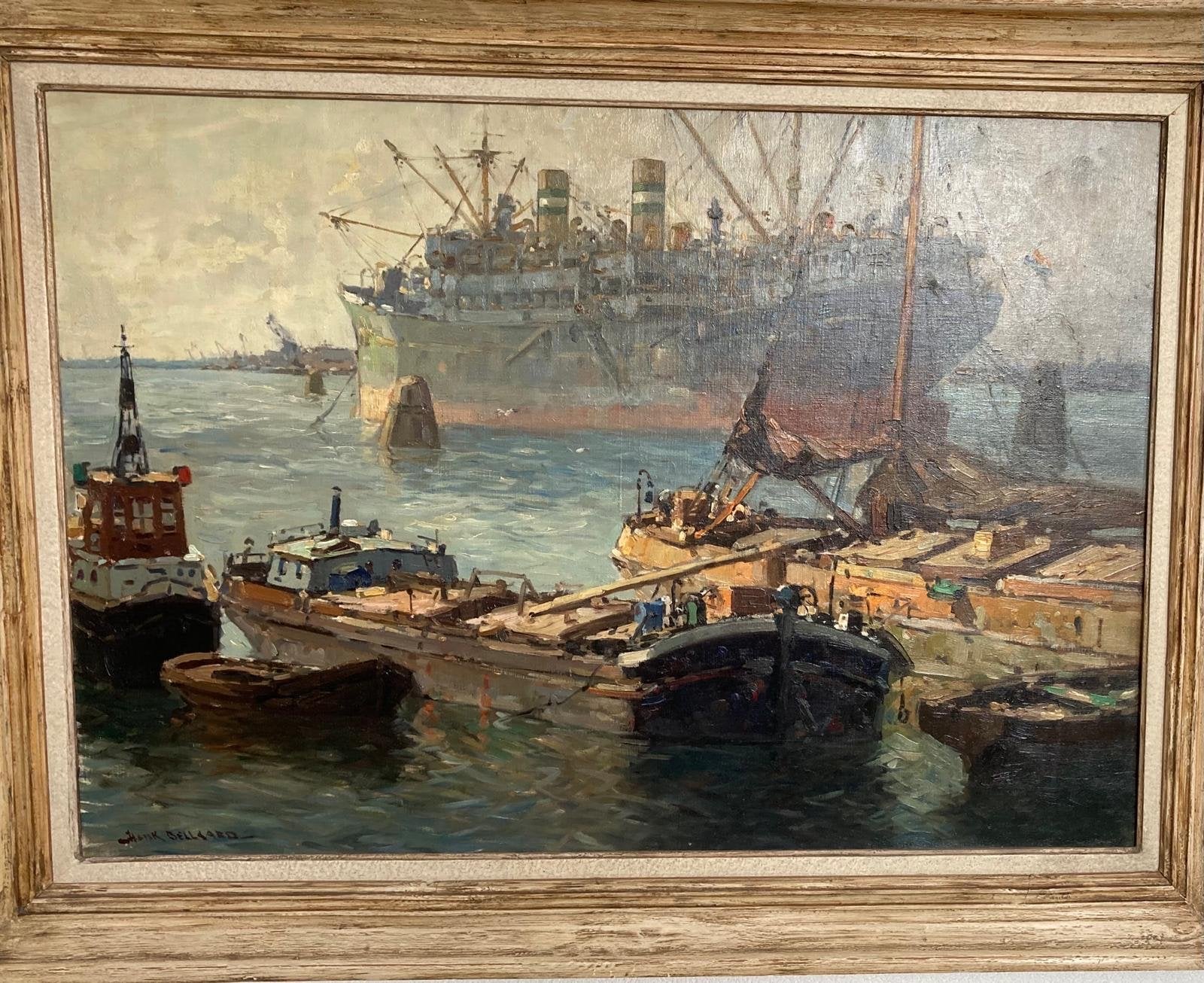 Haven van Rotterdam - Olieverfschilderij Henk Bellaard, Antiek en Kunst, Kunst | Schilderijen | Klassiek, Ophalen