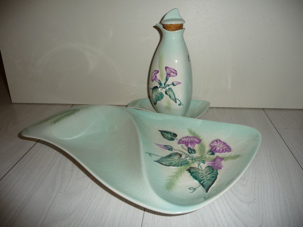 vintage OLIJFOLIE SET SCHENKKANNETJE CARLTON WARE -3 DELIG, Ophalen of Verzenden