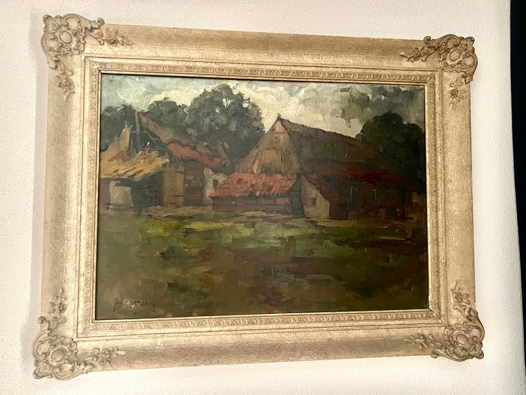 Prachtig schilderij Jan Korthals - Landelijk tafereel, Antiek en Kunst, Kunst | Schilderijen | Klassiek, Ophalen