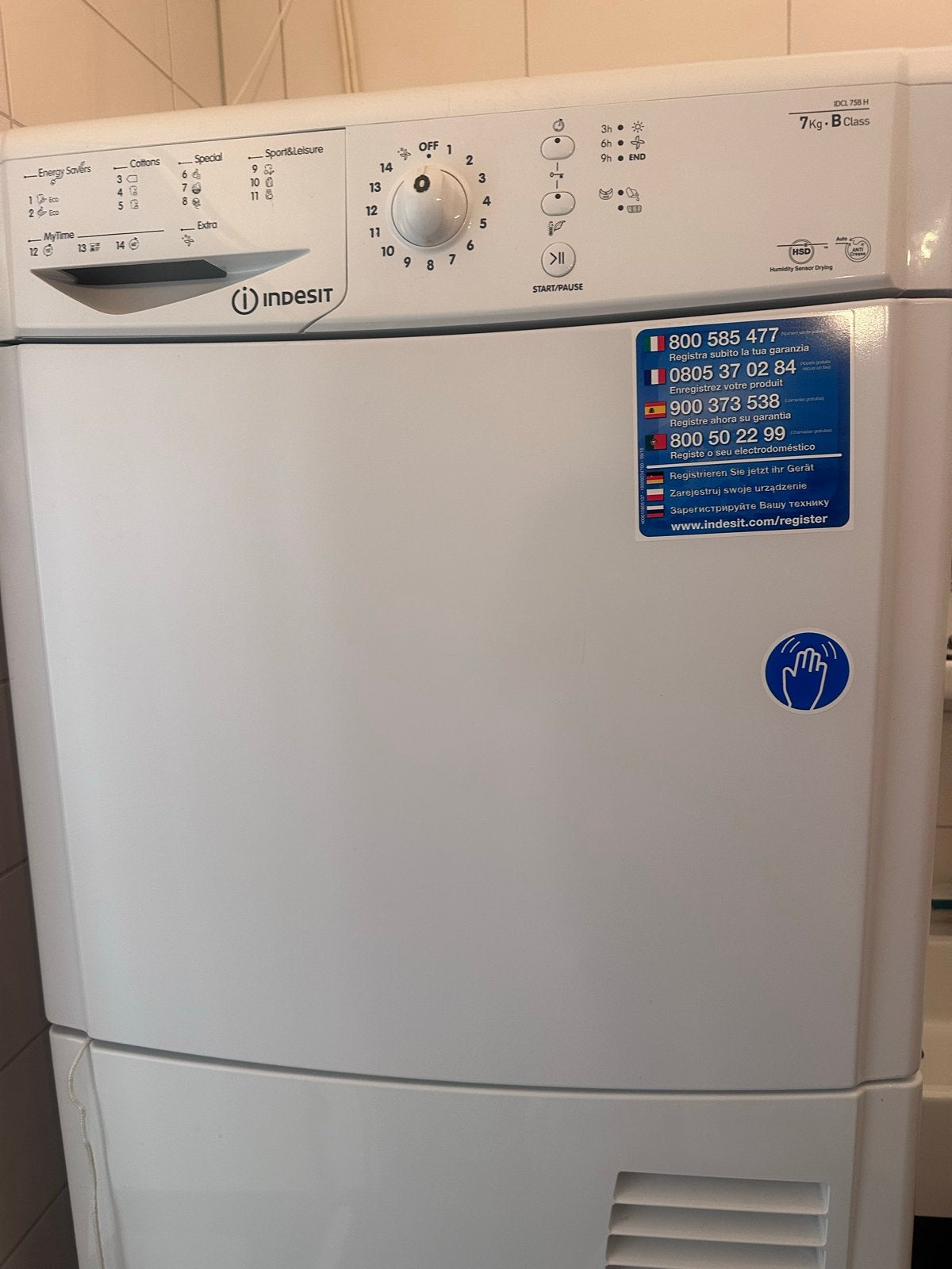 Indesit IDCL75BH (EU) Condensdroger - 7kg, Witgoed en Apparatuur, Wasdrogers, Ophalen, 6 tot 8 kg, Gebruikt, Voorlader