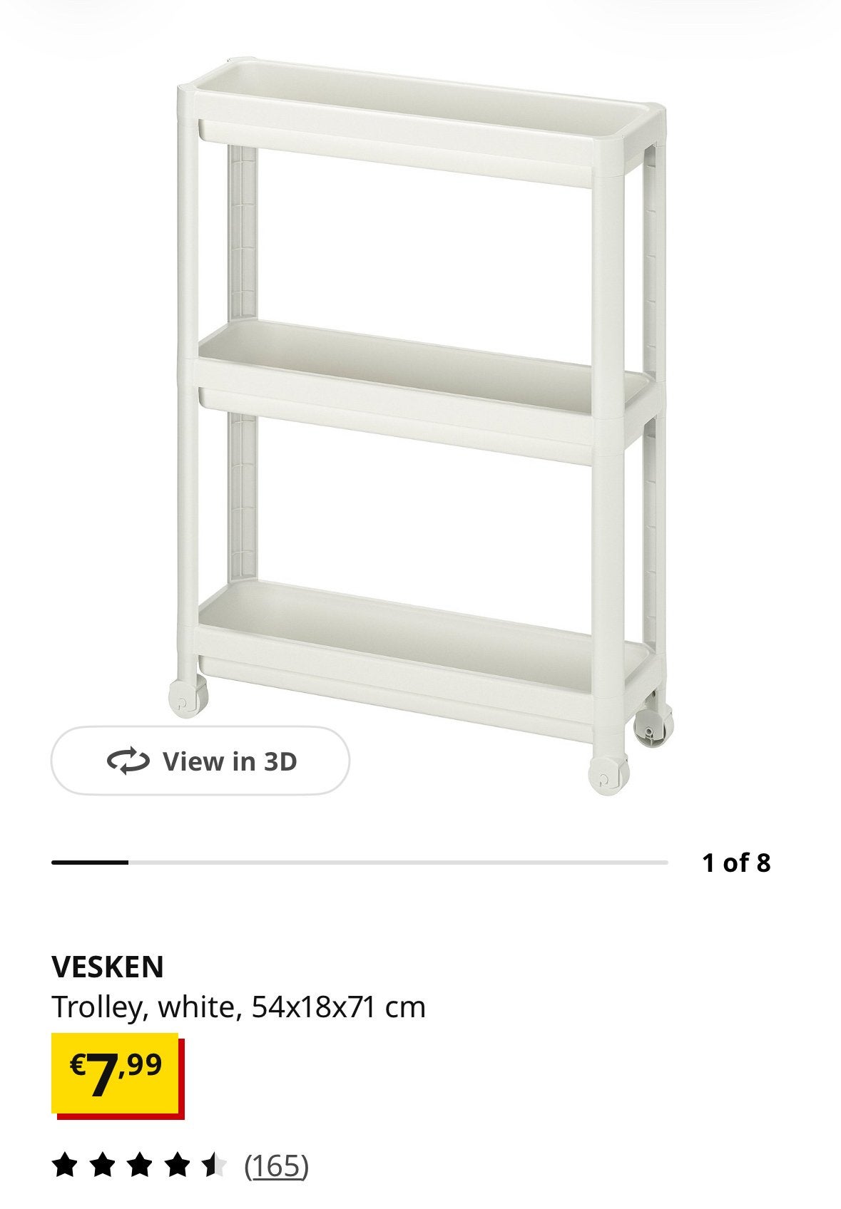 VESKEN Trolley, wit, 54x18x71 cm, Huis en Inrichting, Ophalen, Zo goed als nieuw