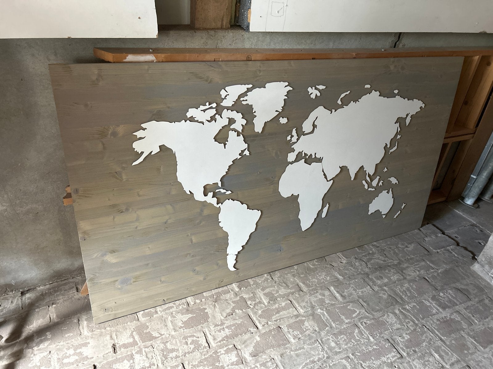 Houten Wereldkaart Wanddecoratie 190CMx100CM, Ophalen, Hout, Zo goed als nieuw, Wandbord of Wandpaneel