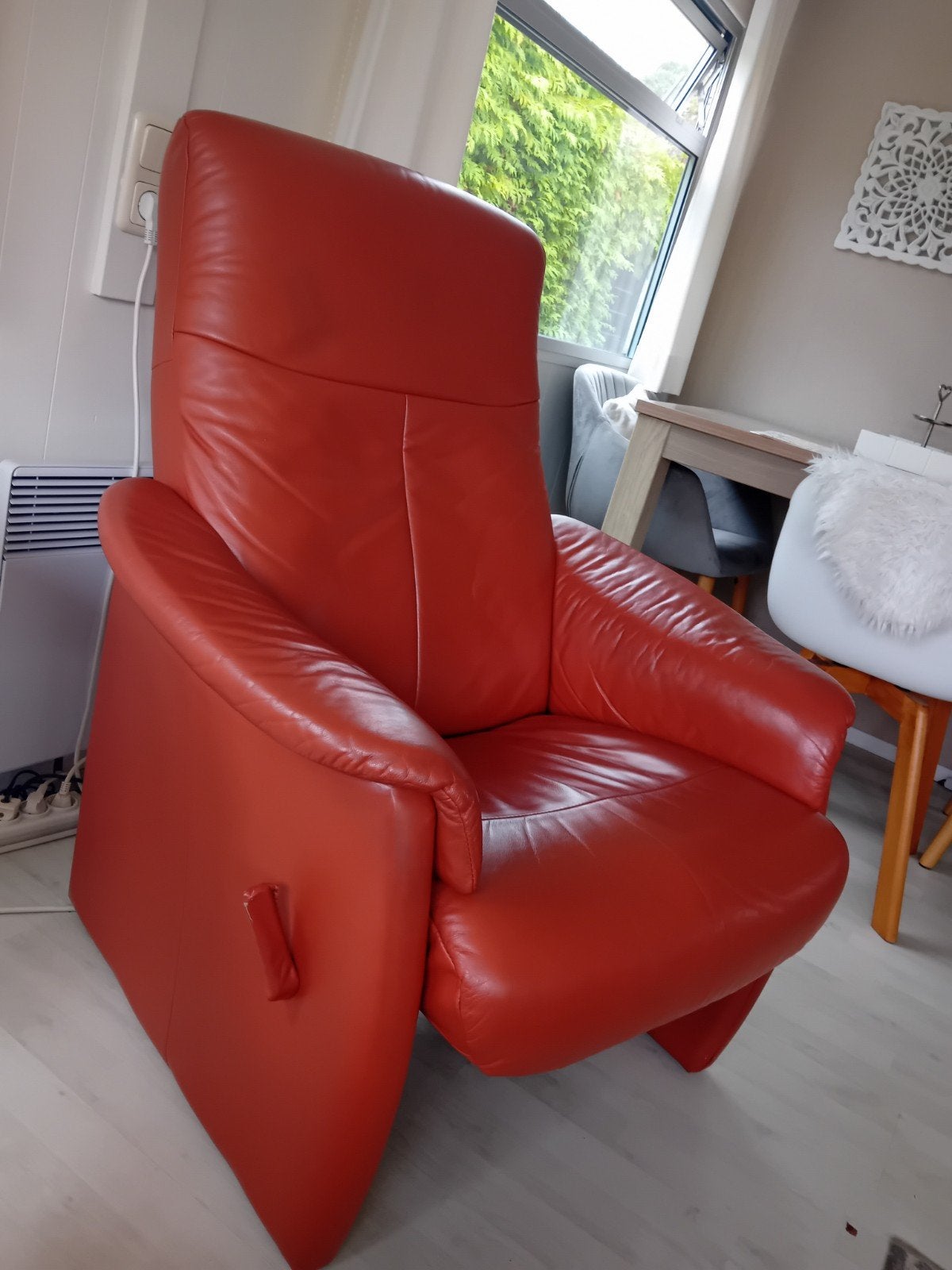 oranje/bruine zit/lig stoel, Ophalen, Gebruikt, 75 tot 100 cm, Leer