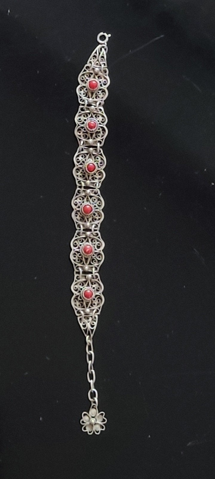 Zilveren armband met bloedkoraal, Sieraden, Tassen en Uiterlijk, Armbanden, Ophalen of Verzenden, Zo goed als nieuw, Zilver, Zilver